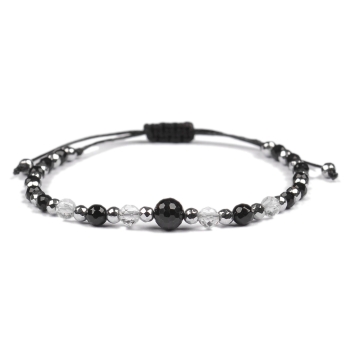 Bransoletka czarny TURMALIN Kryształ Górski HEMATYT ochrona szczęście